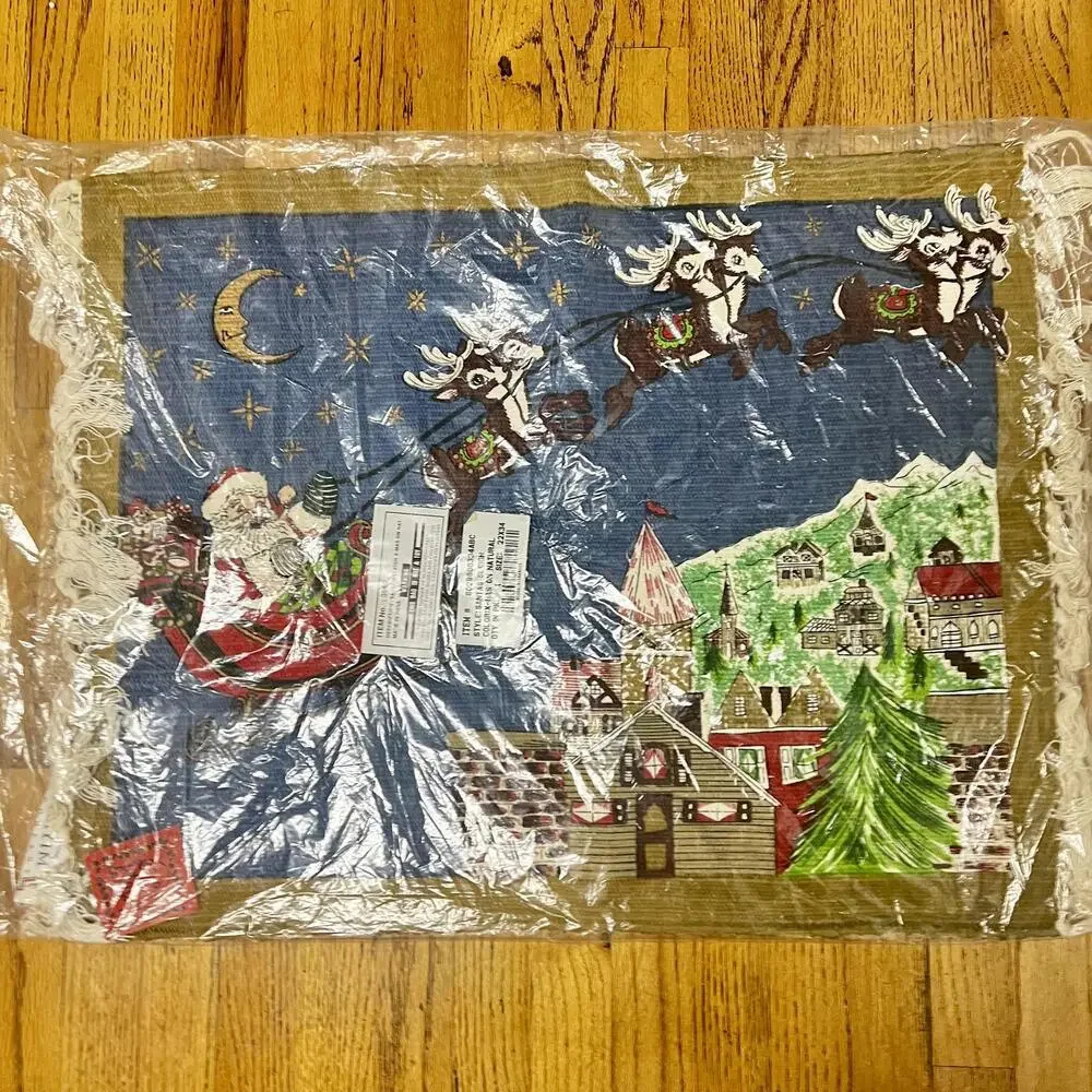 1996 Heymin & Co NY Santa's Sleigh Reindeers Tapestry Wall Floor Holliday Decor